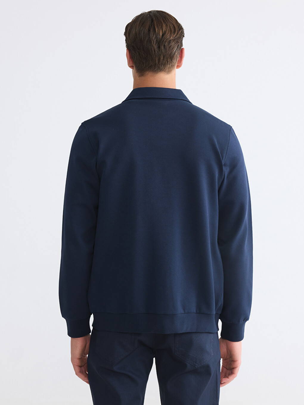 İndigo Polo Yaka Erkek Fermuarlı Sweatshirt-3