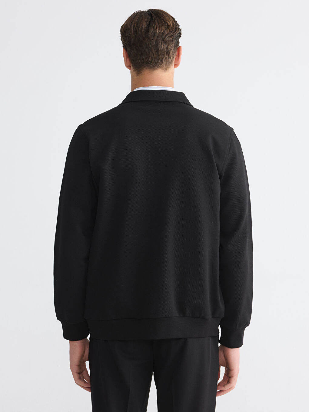 Siyah Polo Yaka Erkek Fermuarlı Sweatshirt-3
