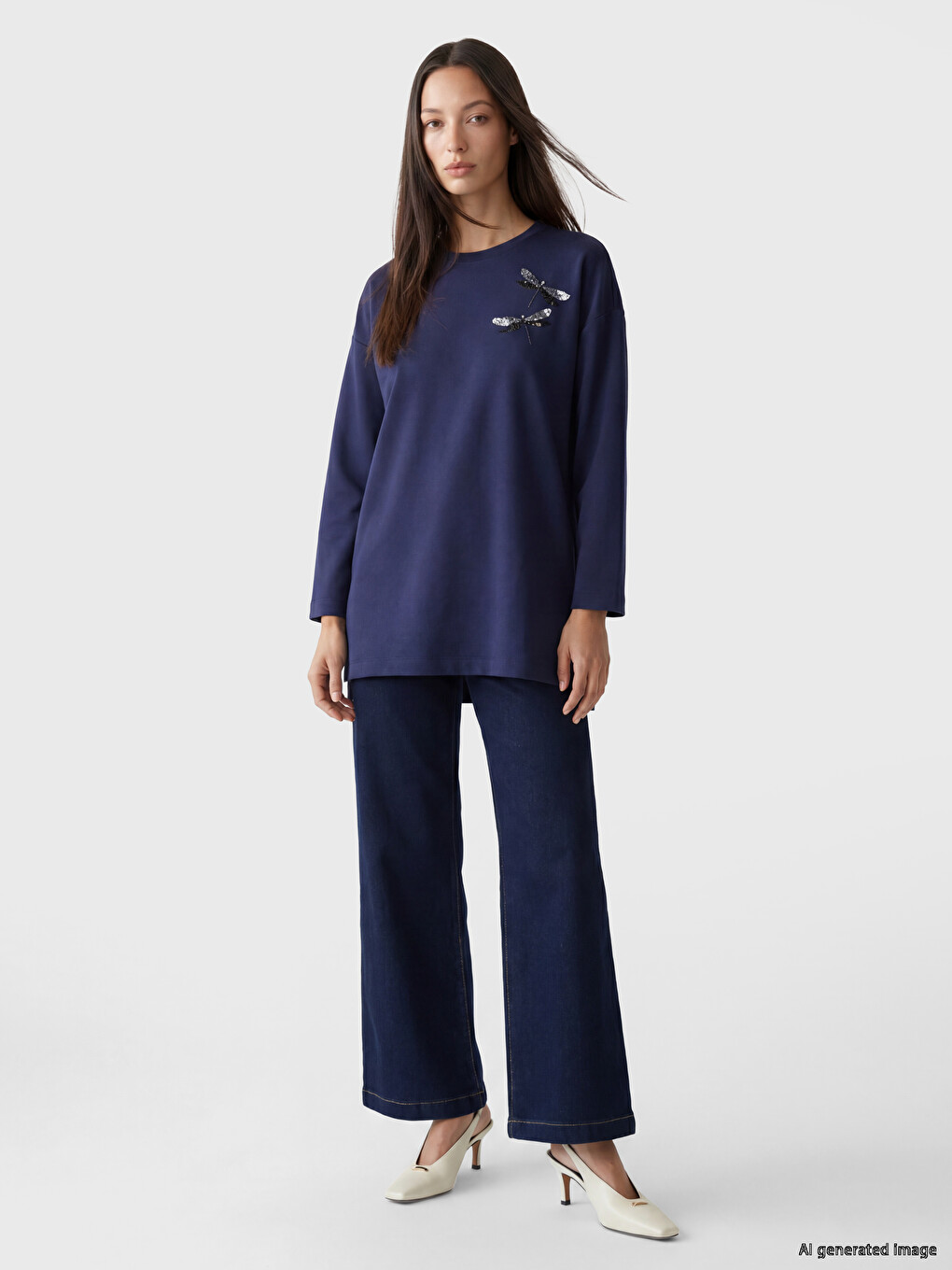 Crew Neck Soft Touch Embellished Blouse-1