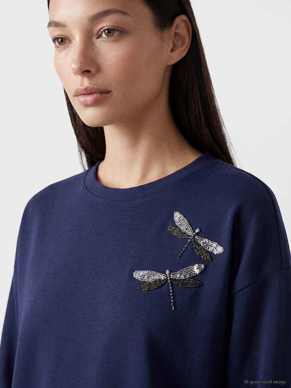 Crew Neck Soft Touch Embellished Blouse-2