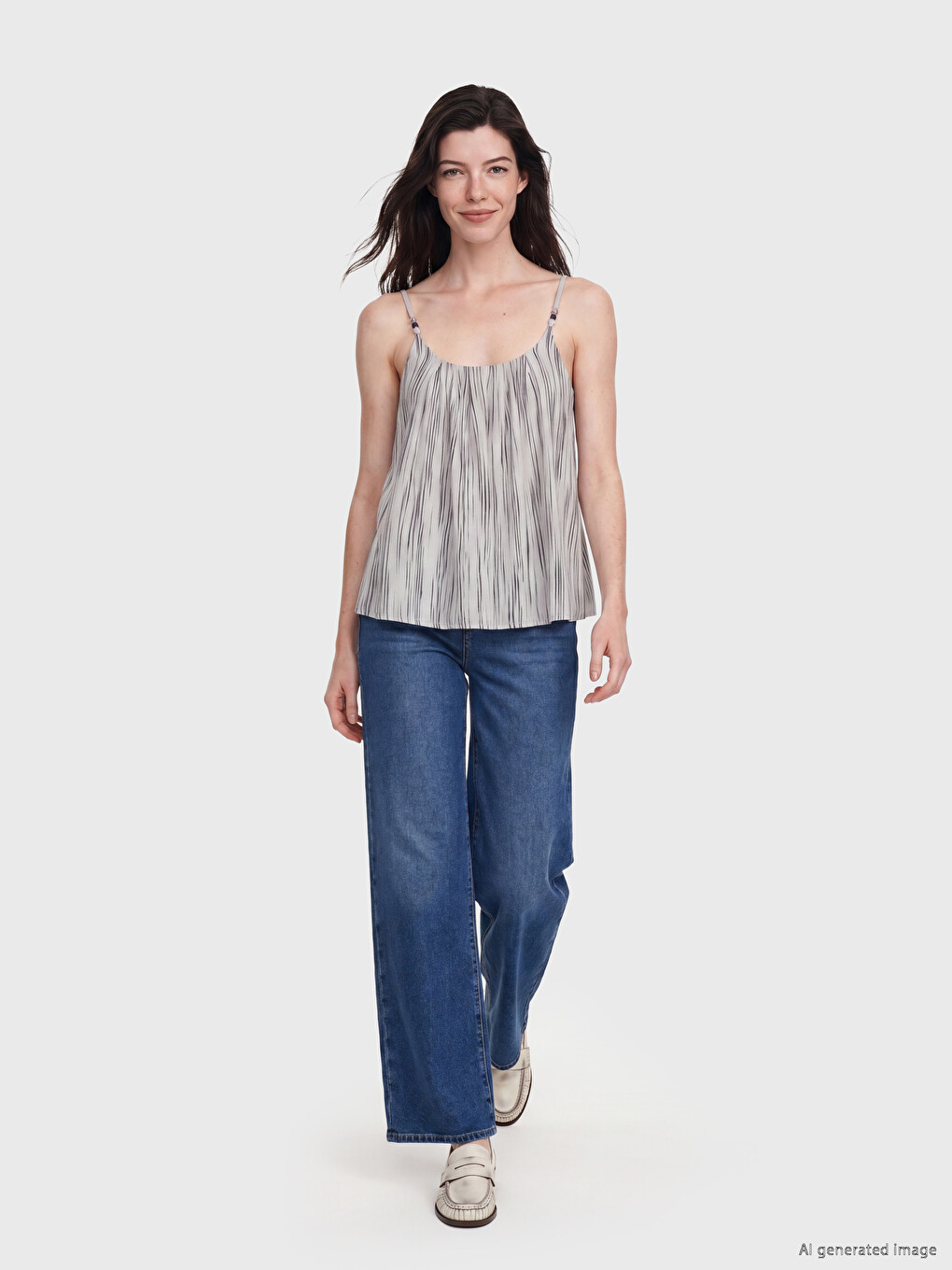 U Neck Strappy Patterned Blouse-1