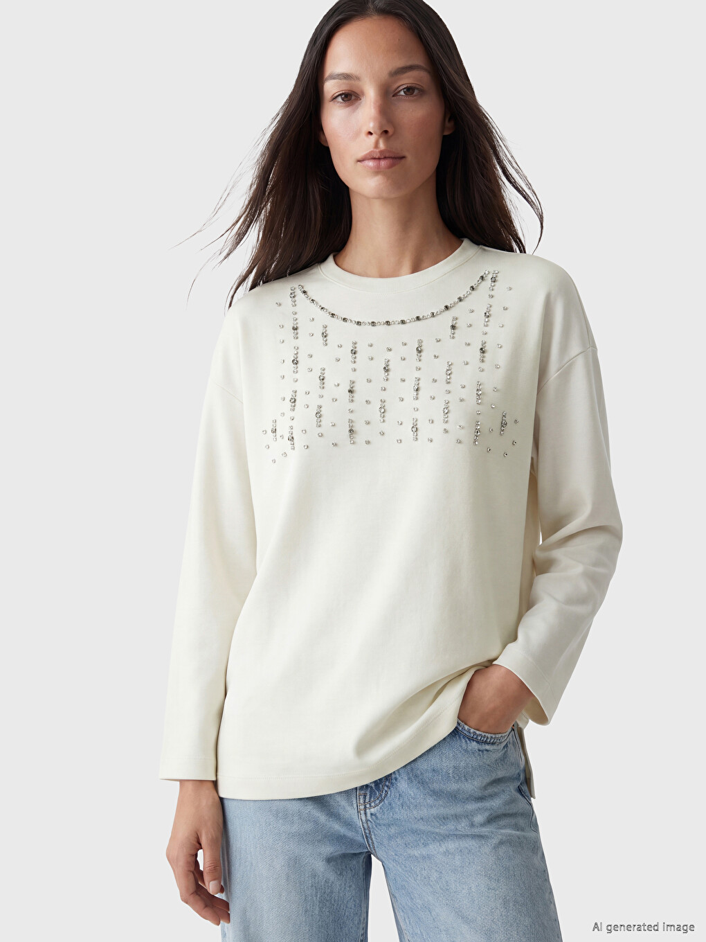 Rhinestone Embellished Soft Touch Women's Tunic