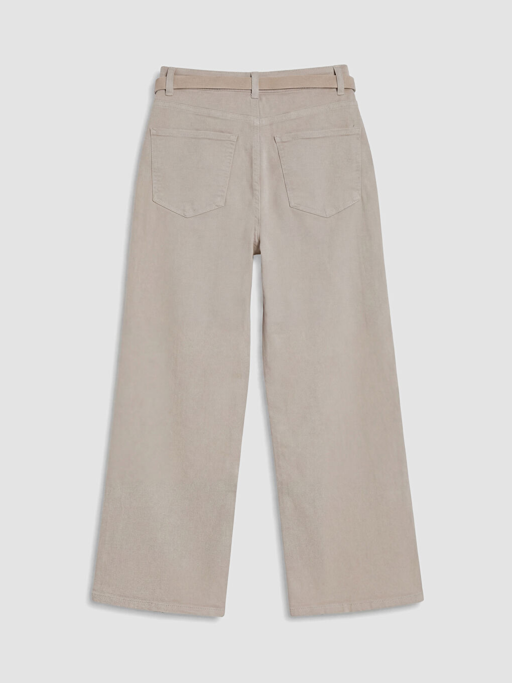 Bej Beli Kemerli Wideleg Kadın Jean Pantolon-2