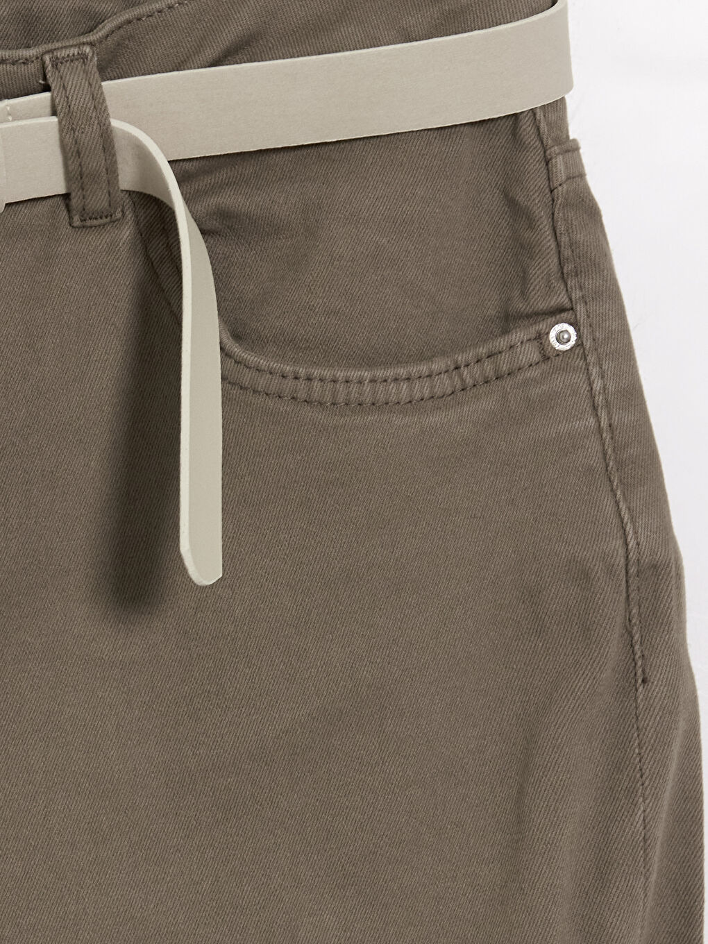 Kahverengi Beli Kemerli Wideleg Kadın Jean Pantolon-1