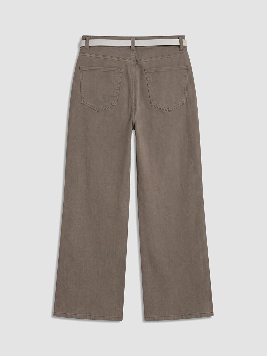 Kahverengi Beli Kemerli Wideleg Kadın Jean Pantolon-2