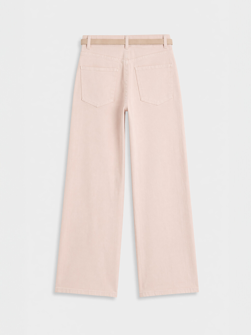 Pembe Beli Kemerli Wideleg Kadın Jean Pantolon-1