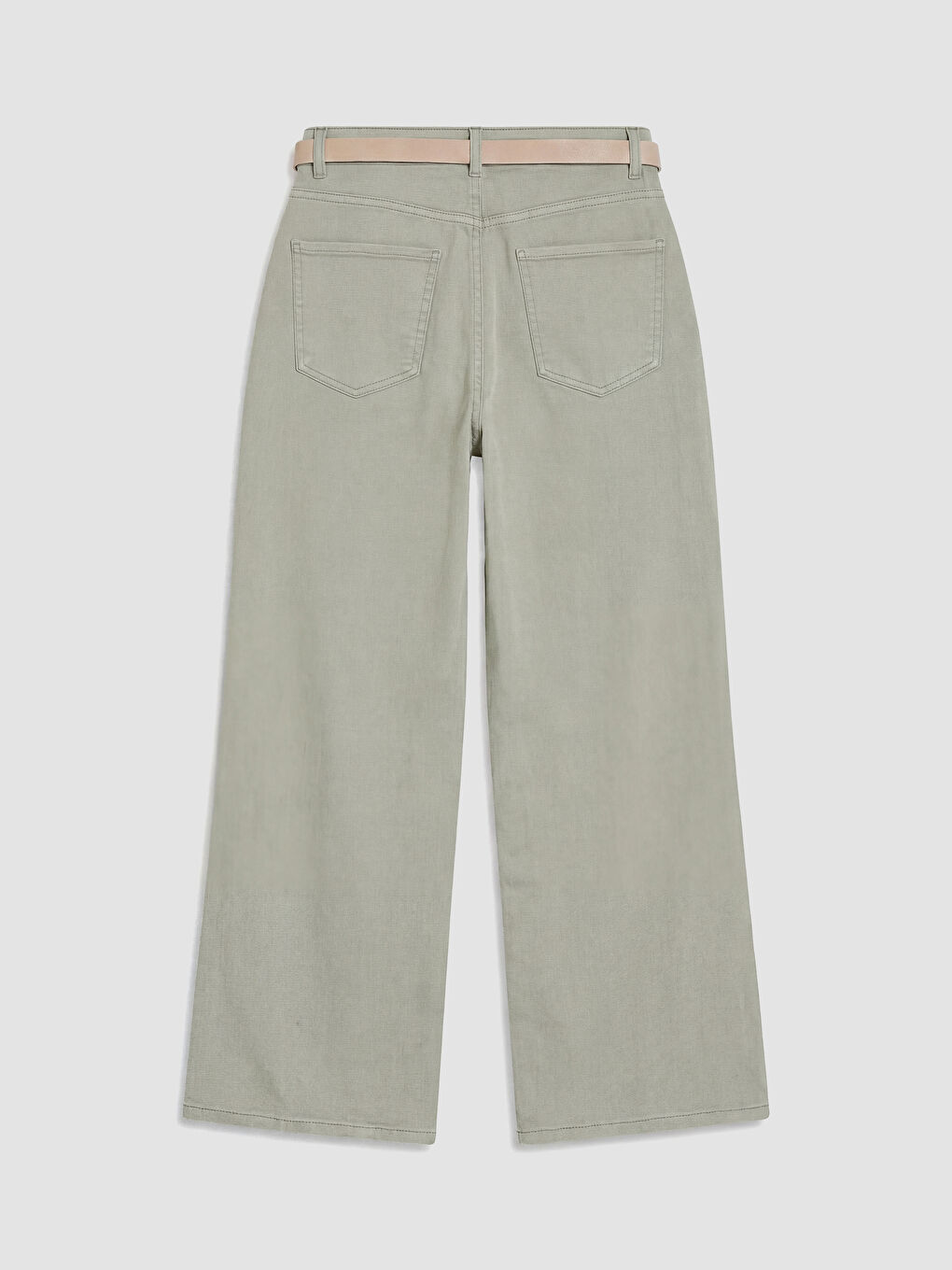 Yeşil Beli Kemerli Wideleg Kadın Jean Pantolon-1