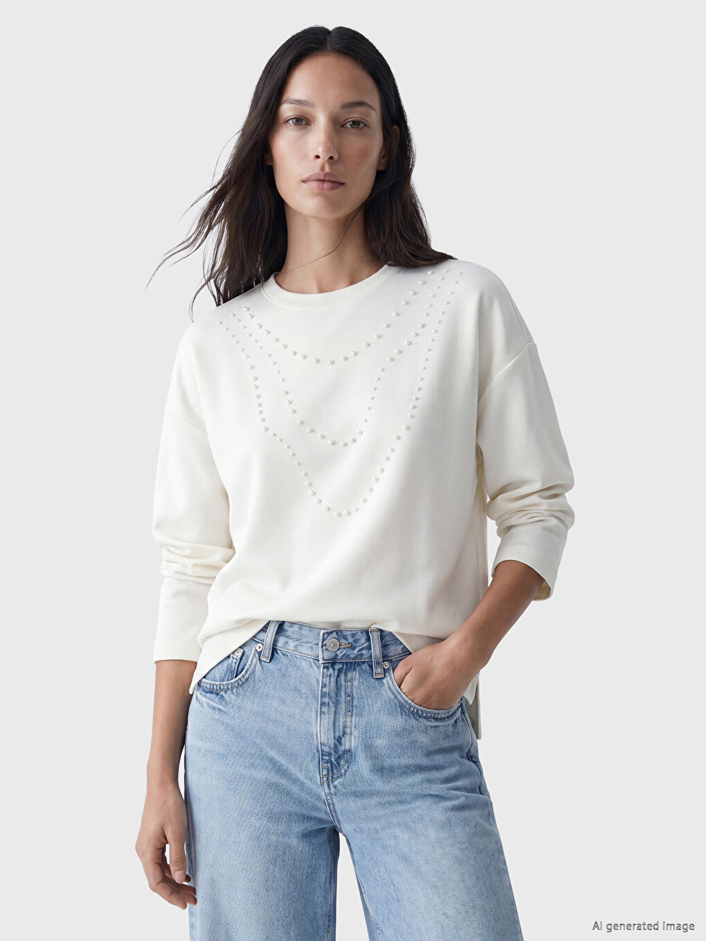 Pearl Embellished Soft Touch Women's Tunic