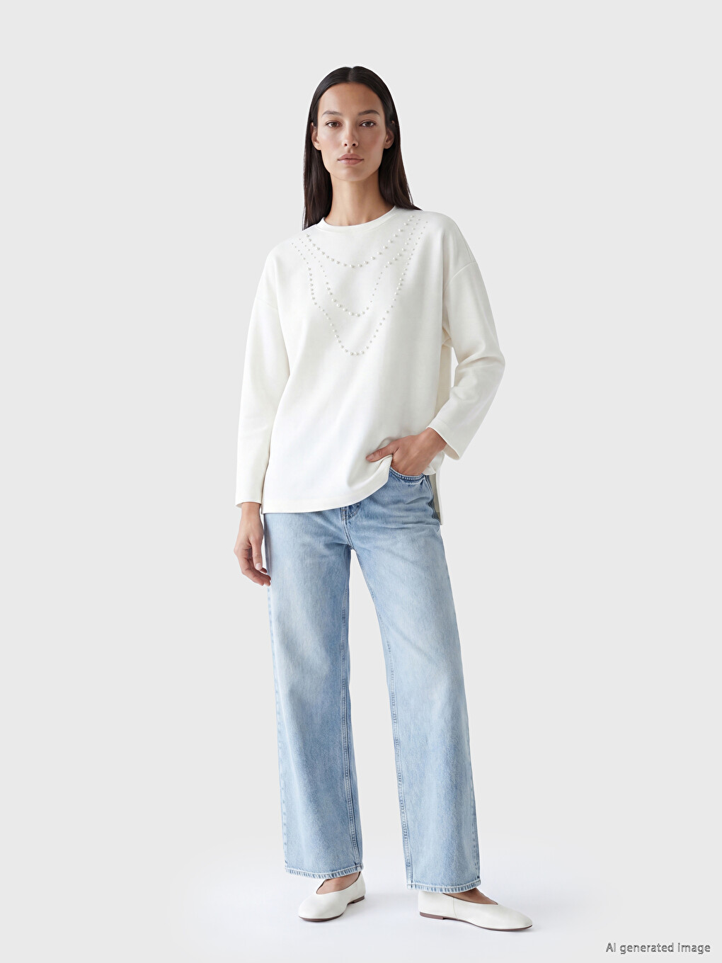 Pearl Embellished Soft Touch Women's Tunic-1