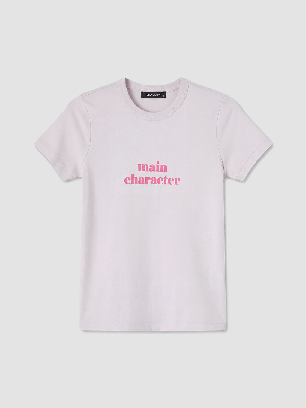 Lila Bisiklet Yaka Slogan Baskılı Kadın Tişört-4