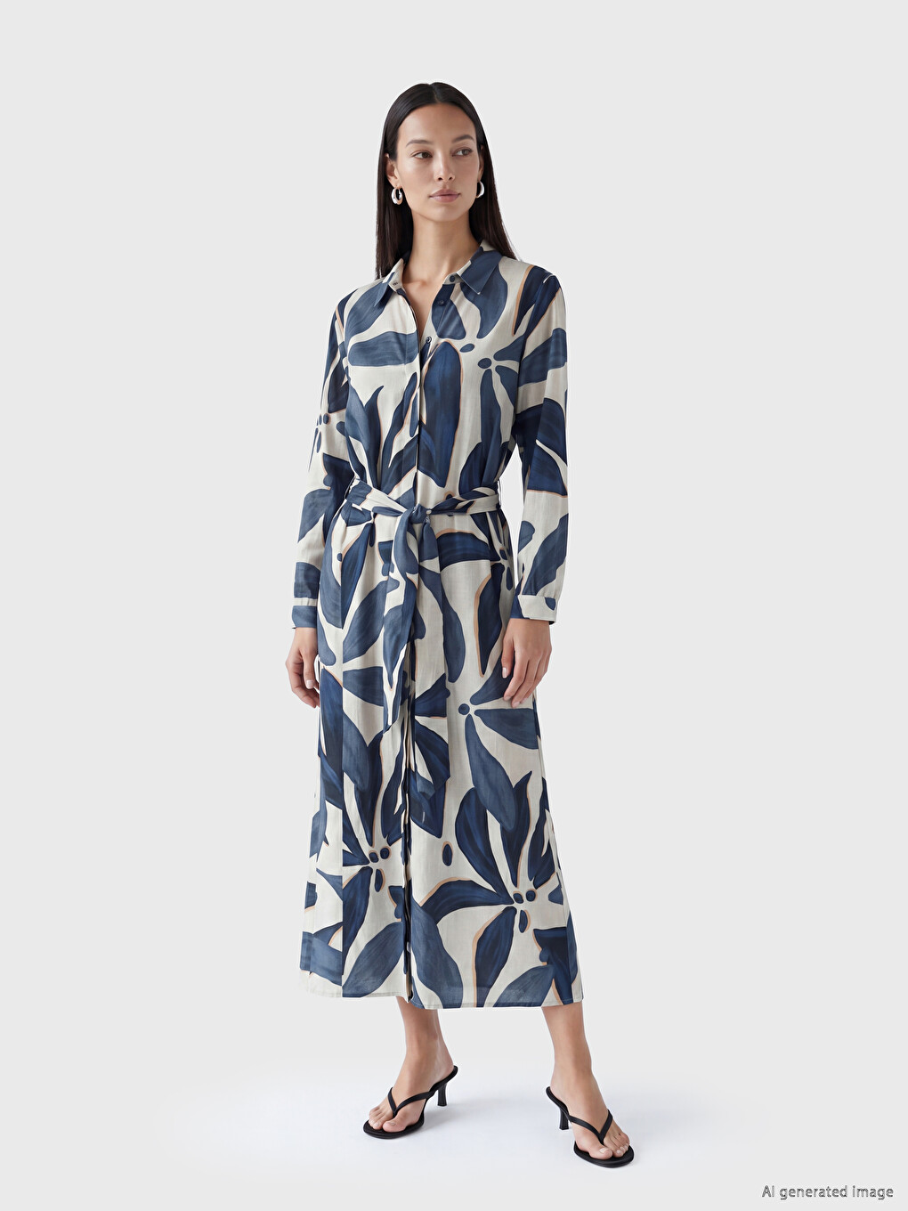 Patterned Sash Shirt Dress
