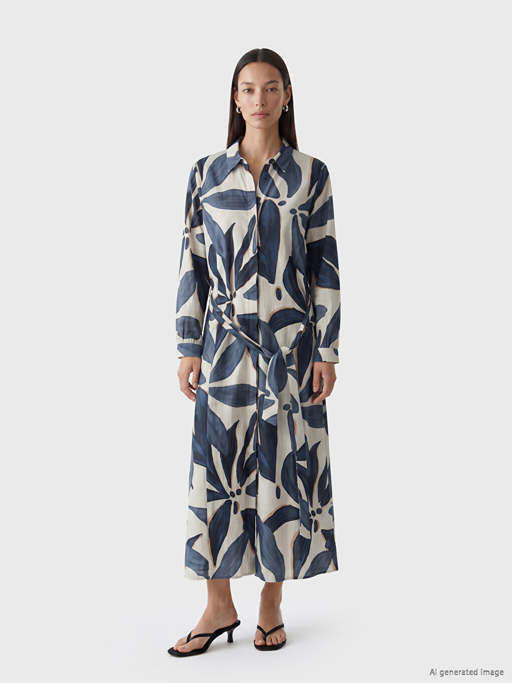 Patterned Sash Shirt Dress-1