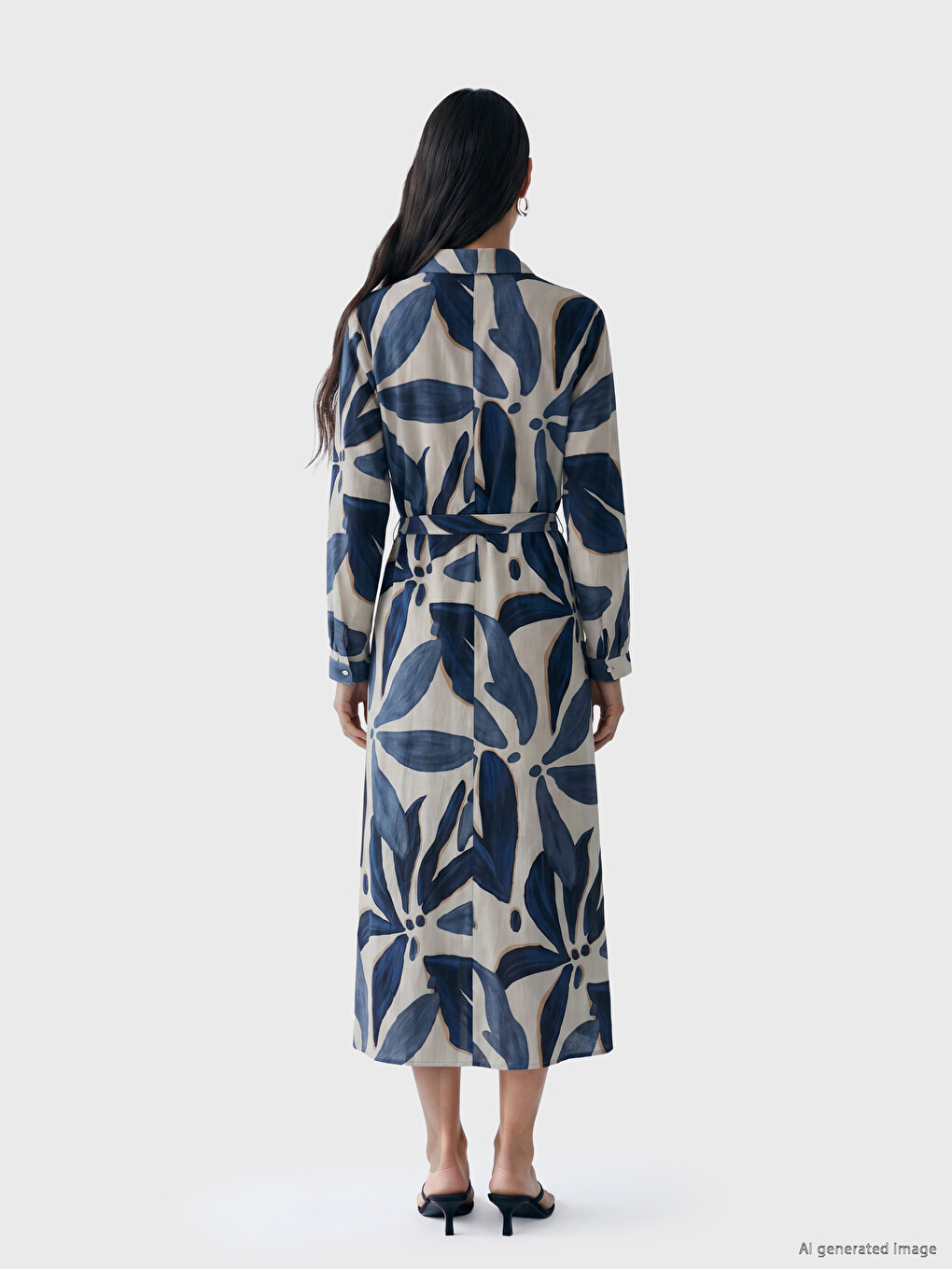 Patterned Sash Shirt Dress-3