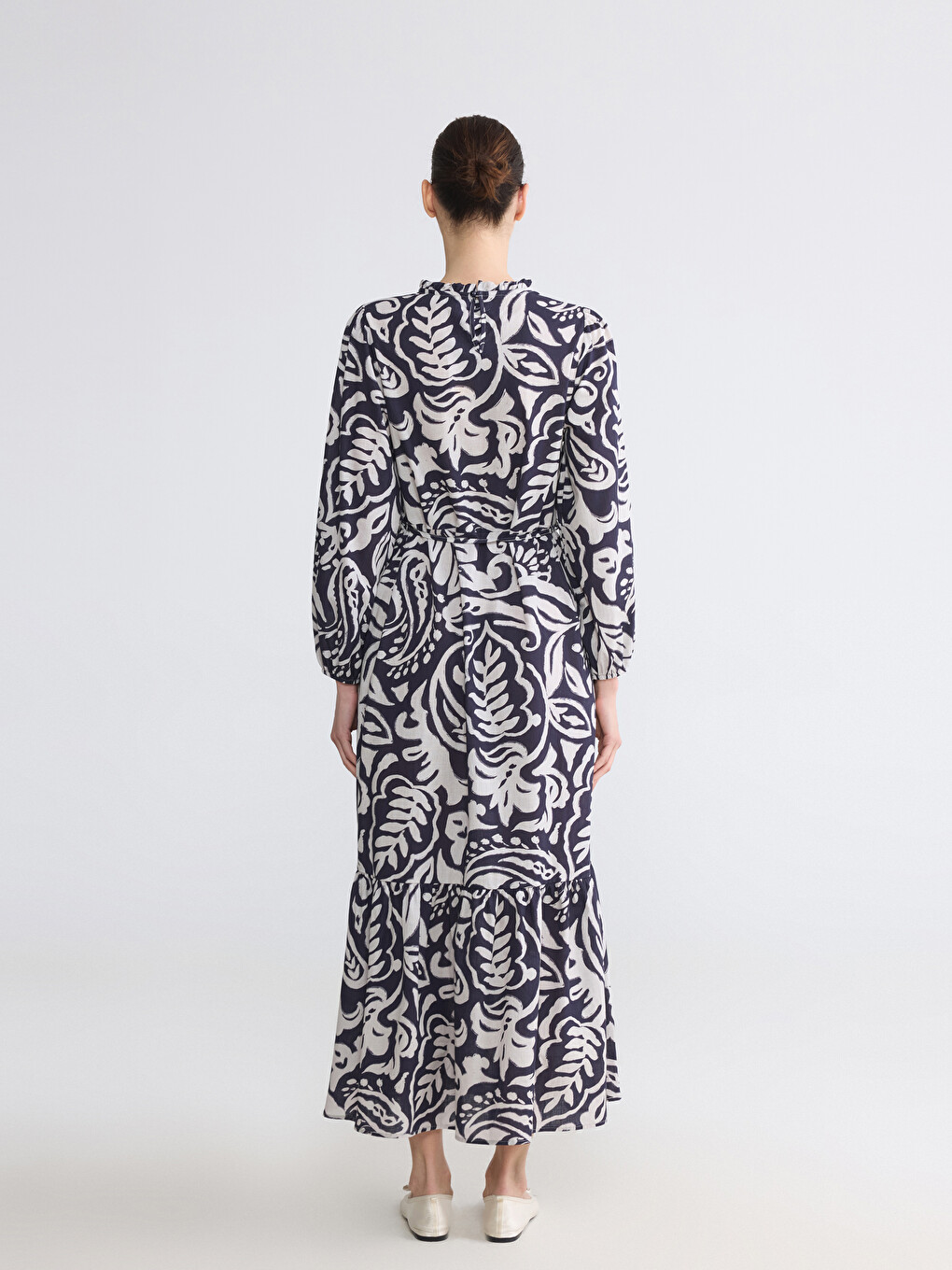 Frilled Mock Neck Patterned Dress-3