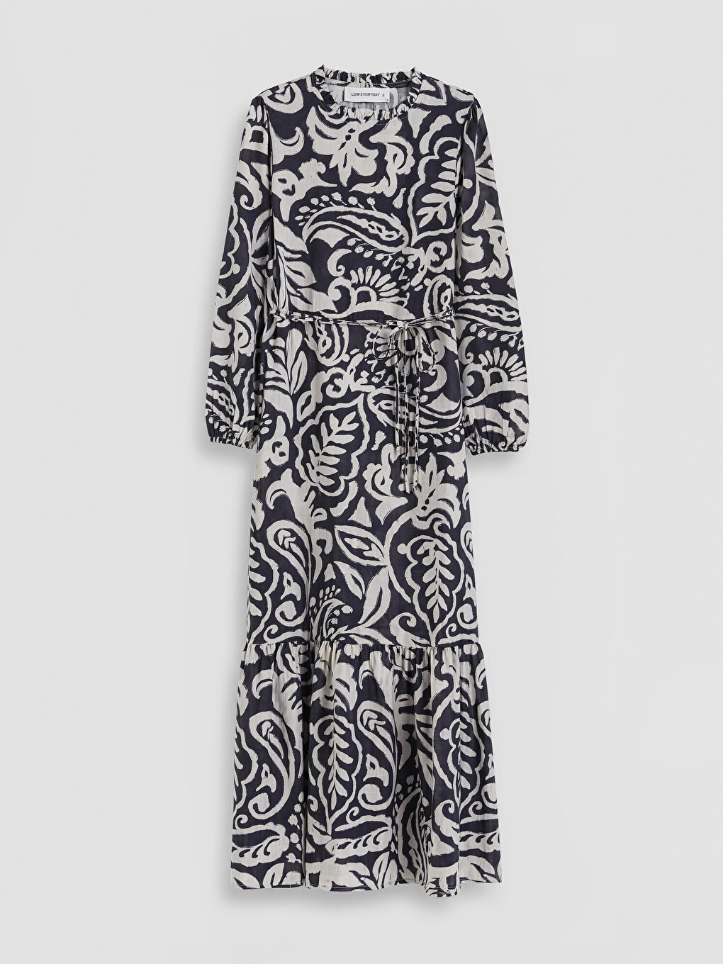 Frilled Mock Neck Patterned Dress-4