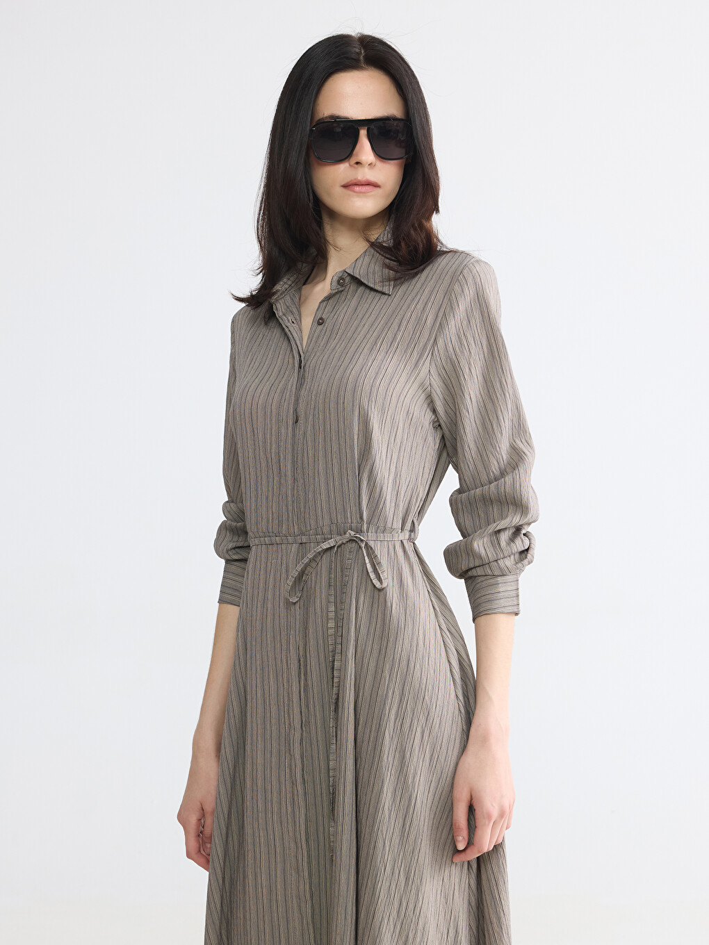 Striped Belted Shirt Dress-1