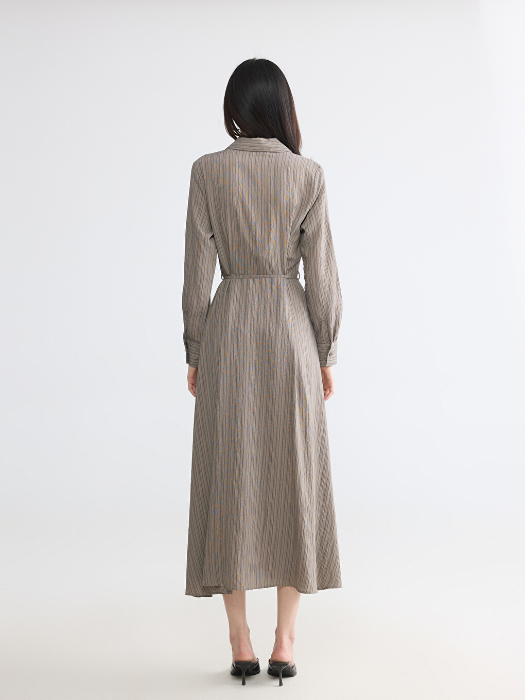 Striped Belted Shirt Dress-3
