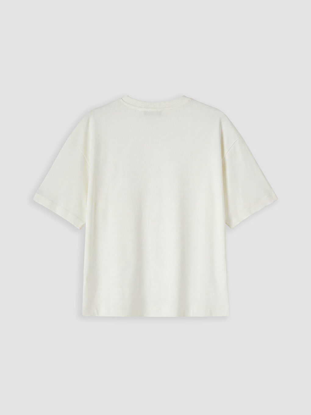 Ekru Nakışlı Oversize Kadın Tişört-1