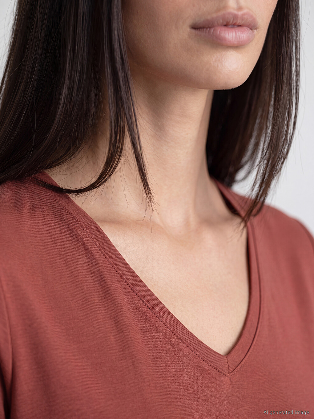 T-shirt Femme À Encolure En V En Mélange De Modal-2