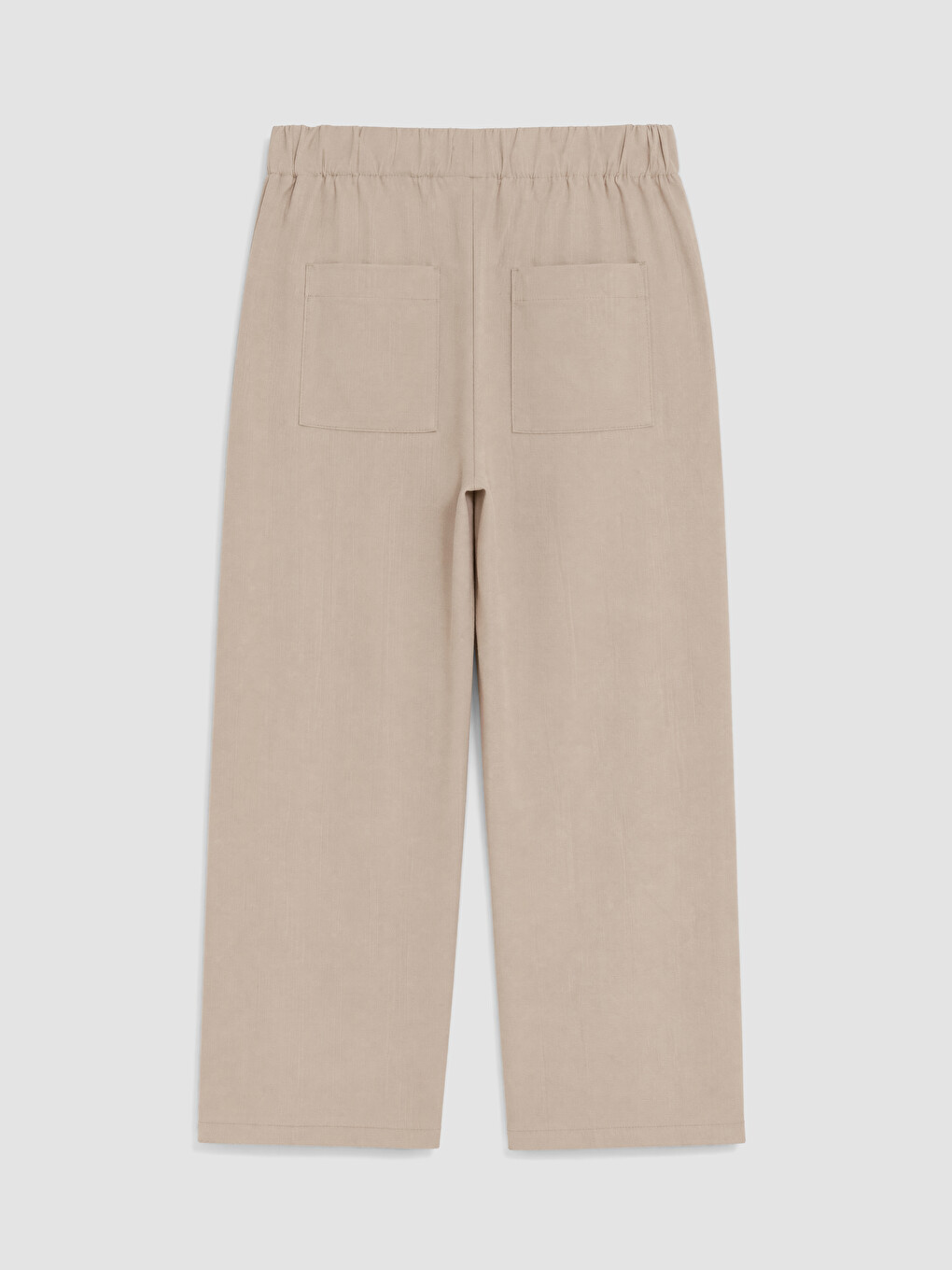 Bej Beli Lastikli %100 Keten Kadın Pantolon-2