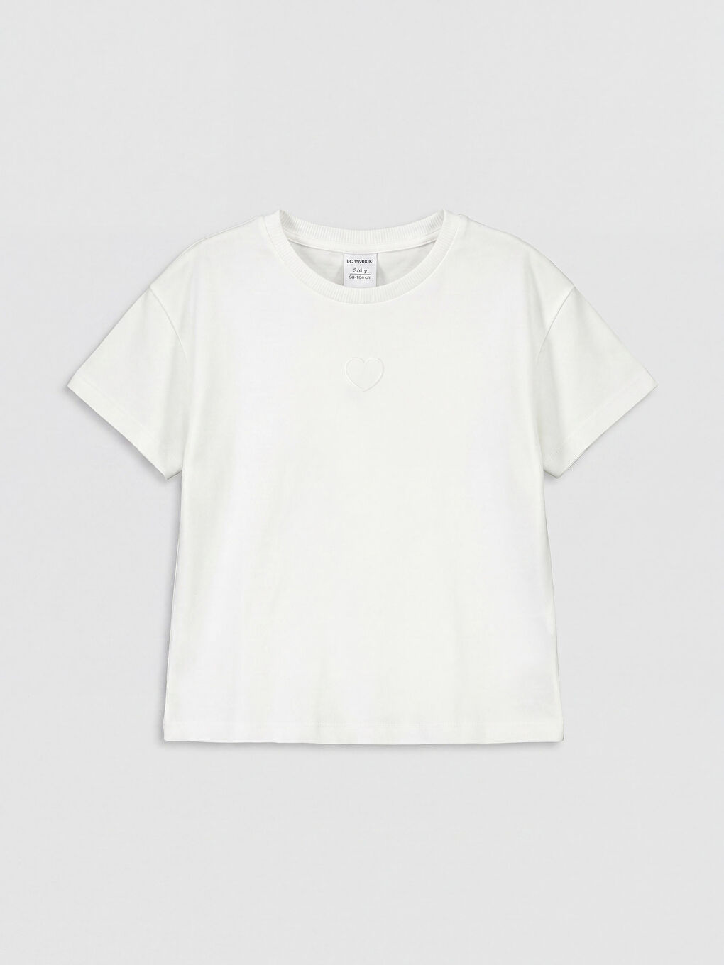 Beyaz Bisiklet Yaka Nakışlı Kız Çocuk Tişört