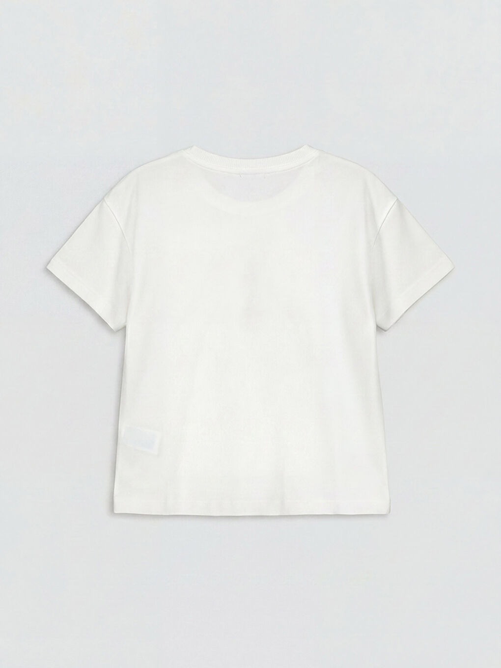 Beyaz Bisiklet Yaka Nakışlı Kız Çocuk Tişört-1