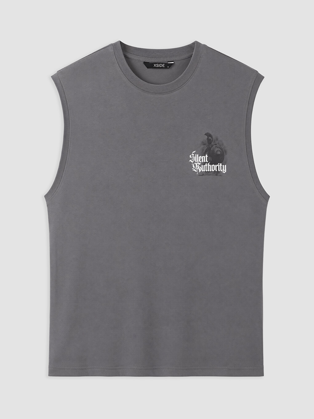 Gri Relaxed Fit Bisiklet Yaka Baskılı Erkek Kolsuz Tişört-4