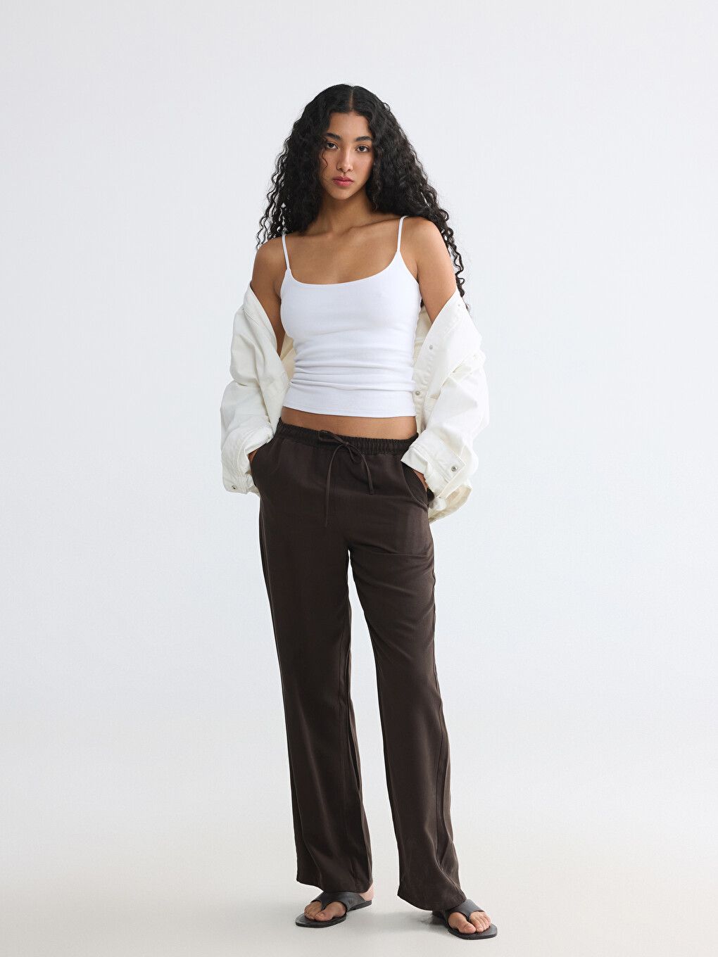 Elastic Waist Wide Leg Women's Trousers