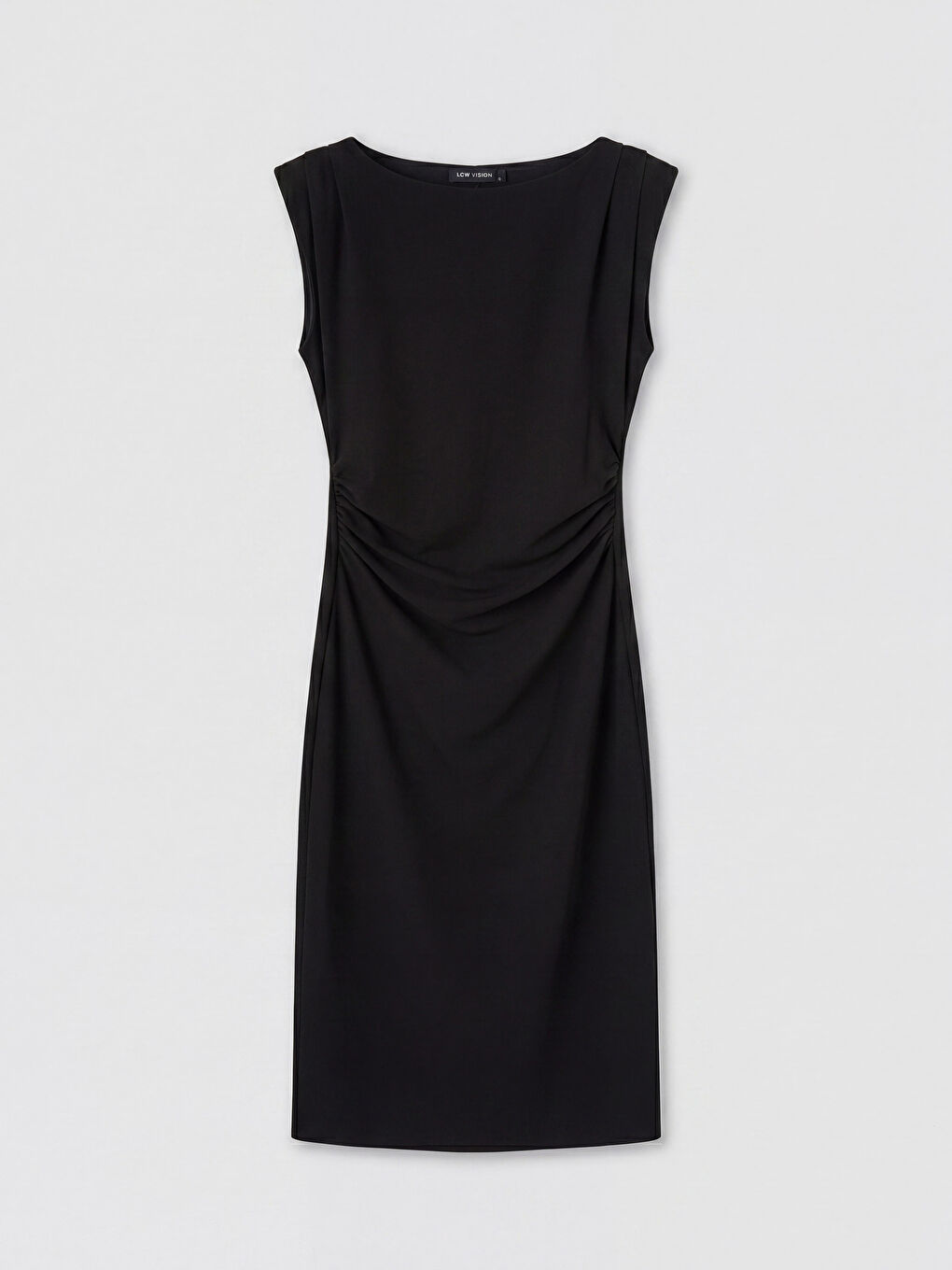 Siyah Bisiklet Yaka Büzgülü Krep Elbise