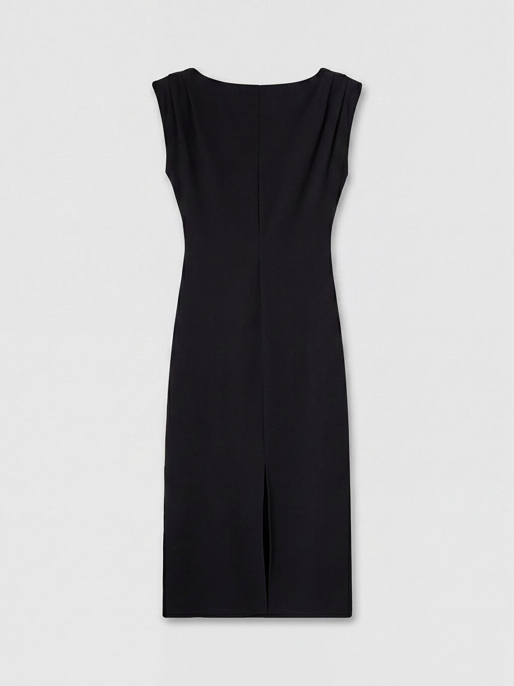 Siyah Bisiklet Yaka Büzgülü Krep Elbise-1