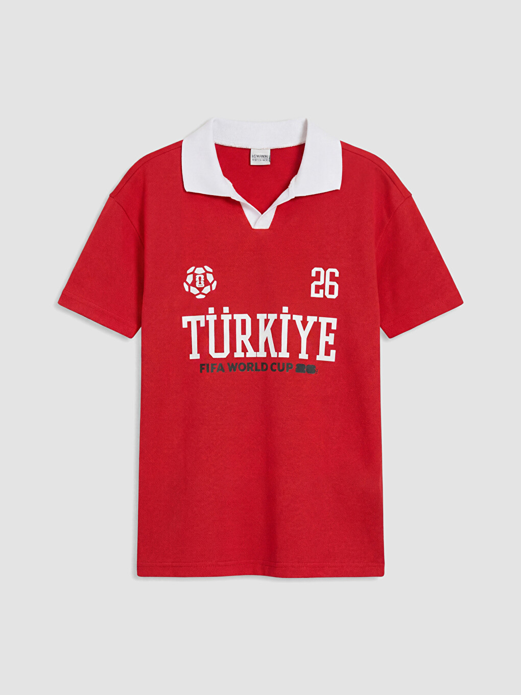 Kırmızı Polo Yaka FIFA World Cup Baskılı Erkek Çocuk Tişört-1