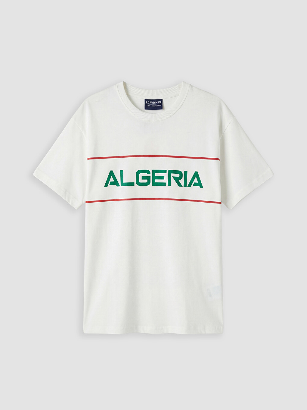 Beyaz Bisiklet Yaka Algeria Baskılı Erkek Çocuk Tişört