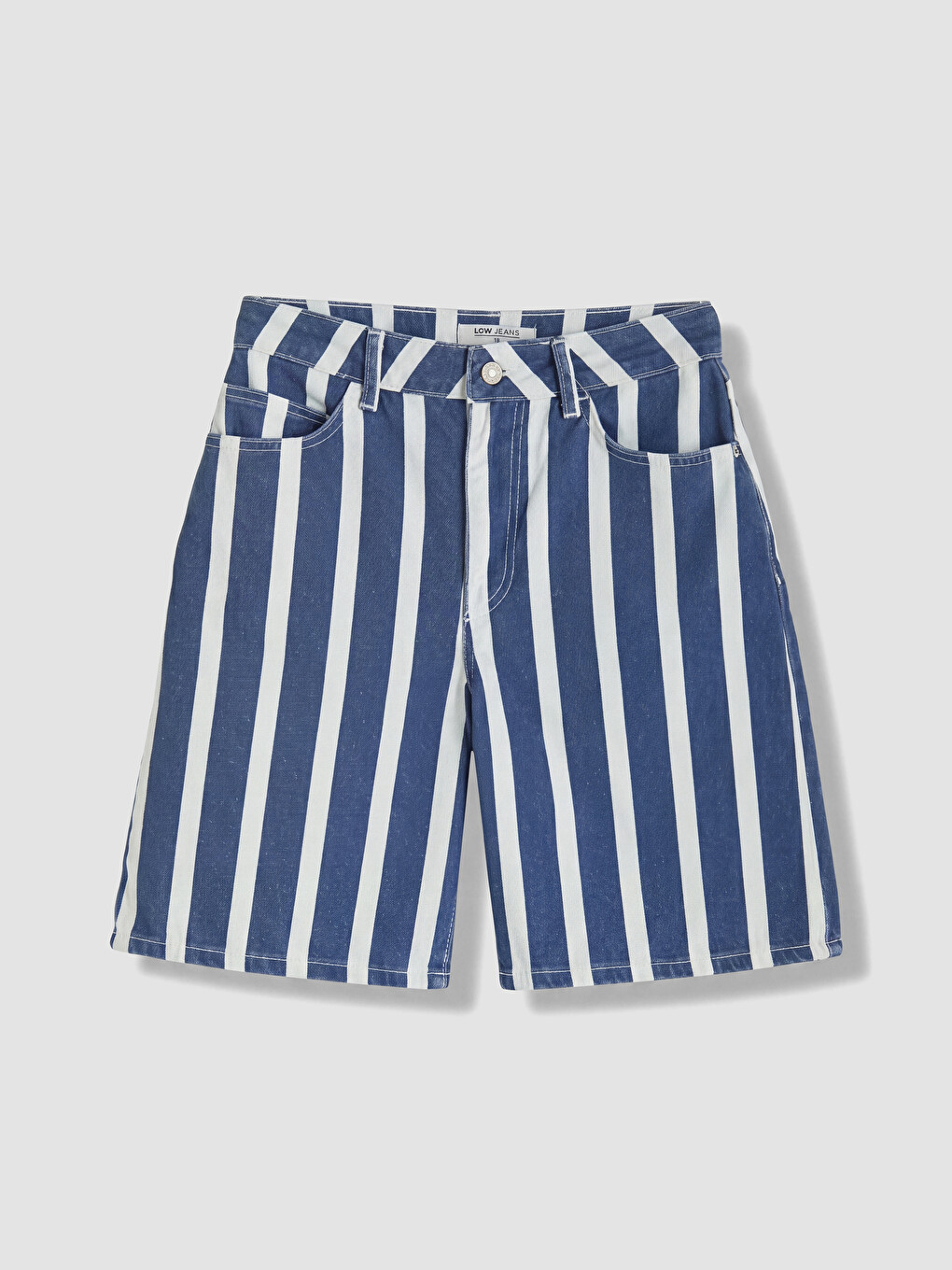 Lacivert Bermuda Fit Çizgili Kadın Jean Şort
