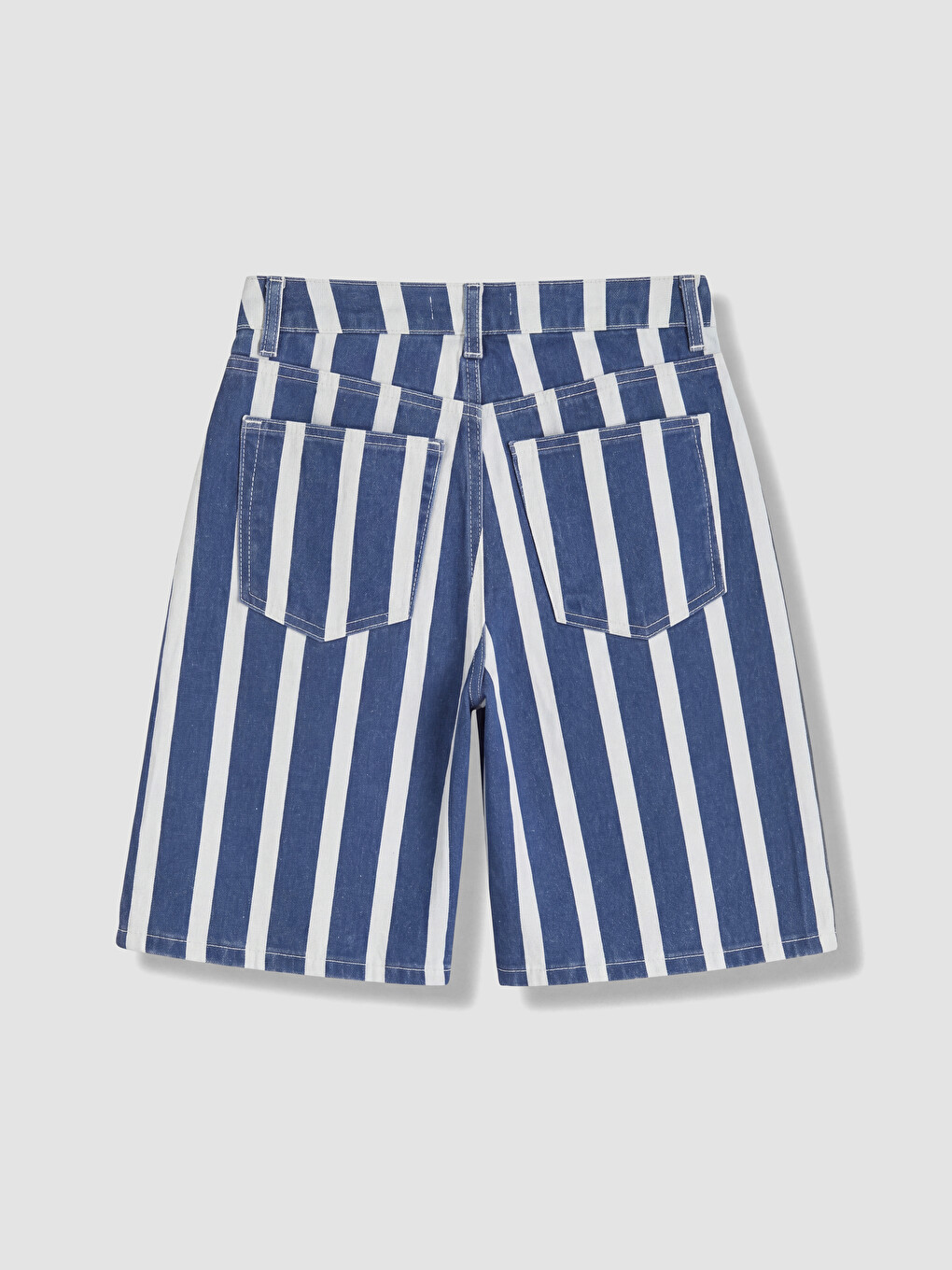 Lacivert Bermuda Fit Çizgili Kadın Jean Şort-2