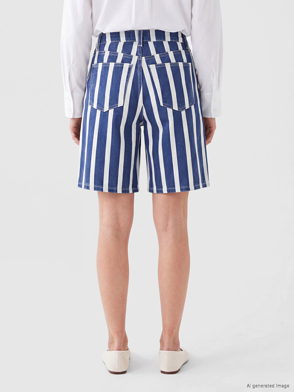 Bermuda Fit Striped Women's Denim Shorts-3