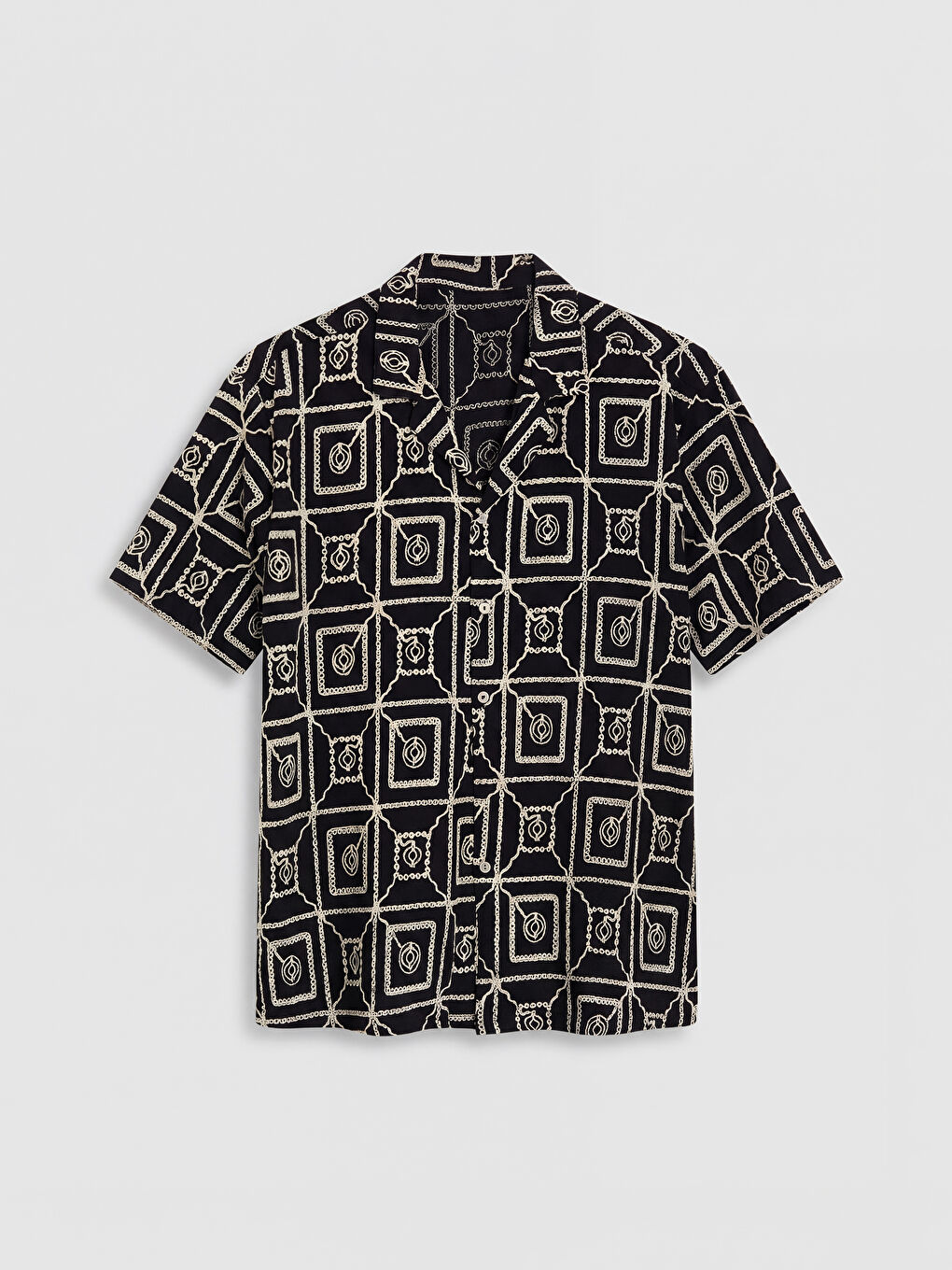 Siyah Regular Fit Desenli Erkek Gömlek