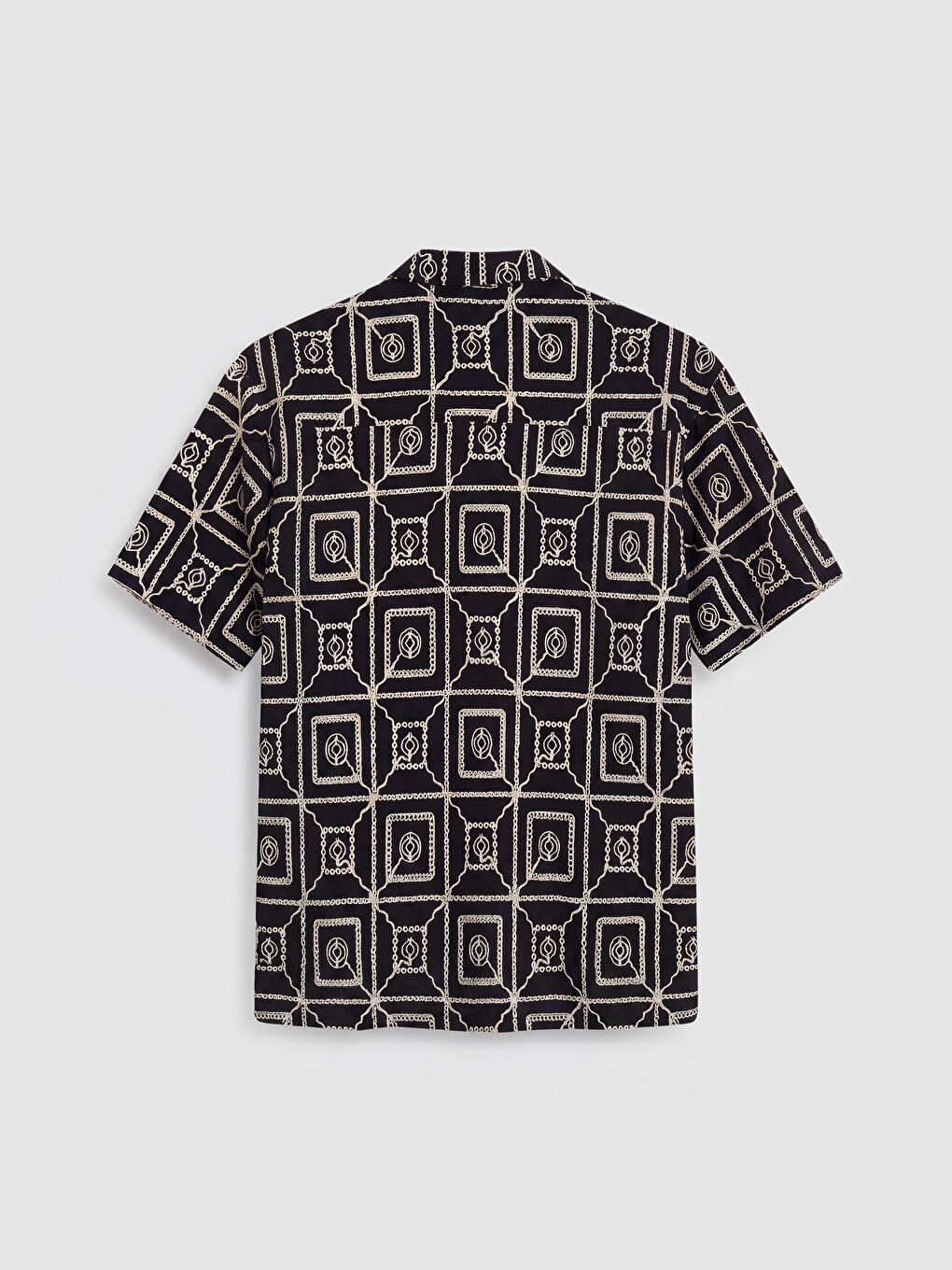 Siyah Regular Fit Desenli Erkek Gömlek-1