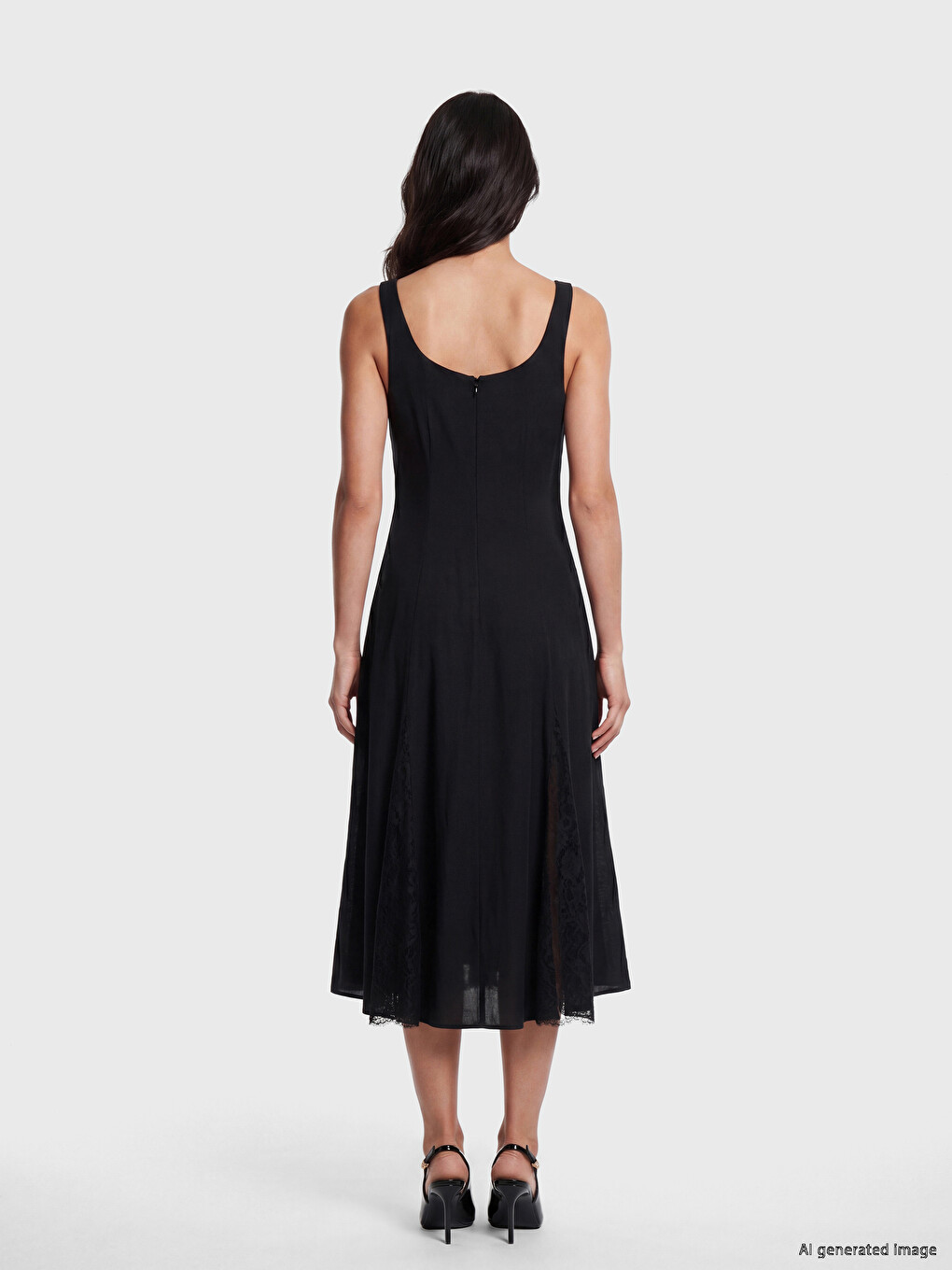 Square Neck Lace Detailed Modal Blend Dress-3