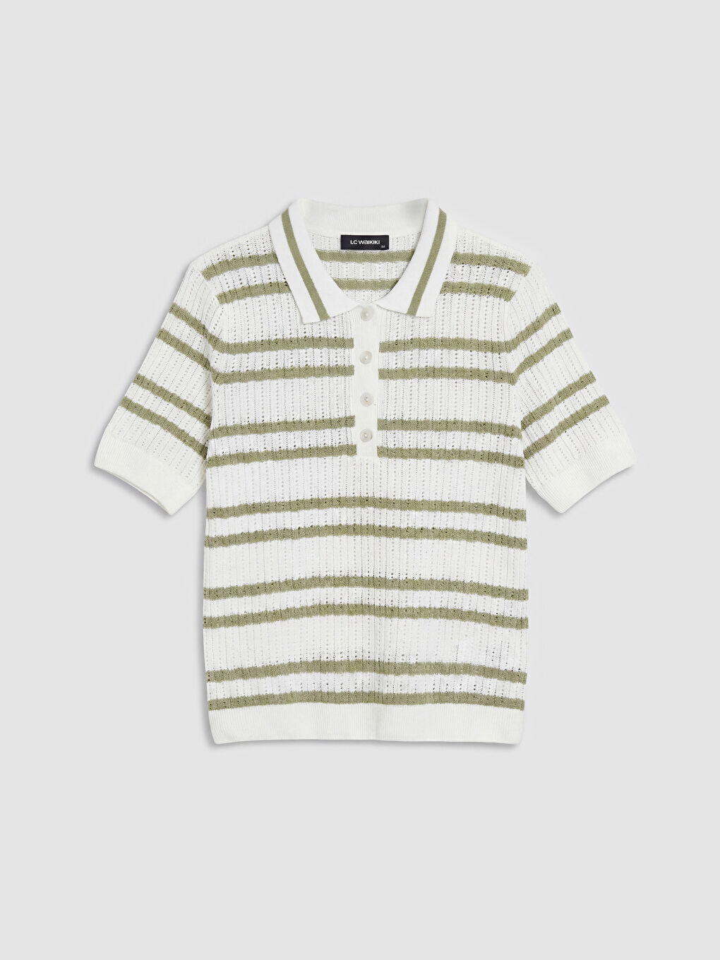 Yeşil Polo Yaka Çizgili Kadın Triko Kazak