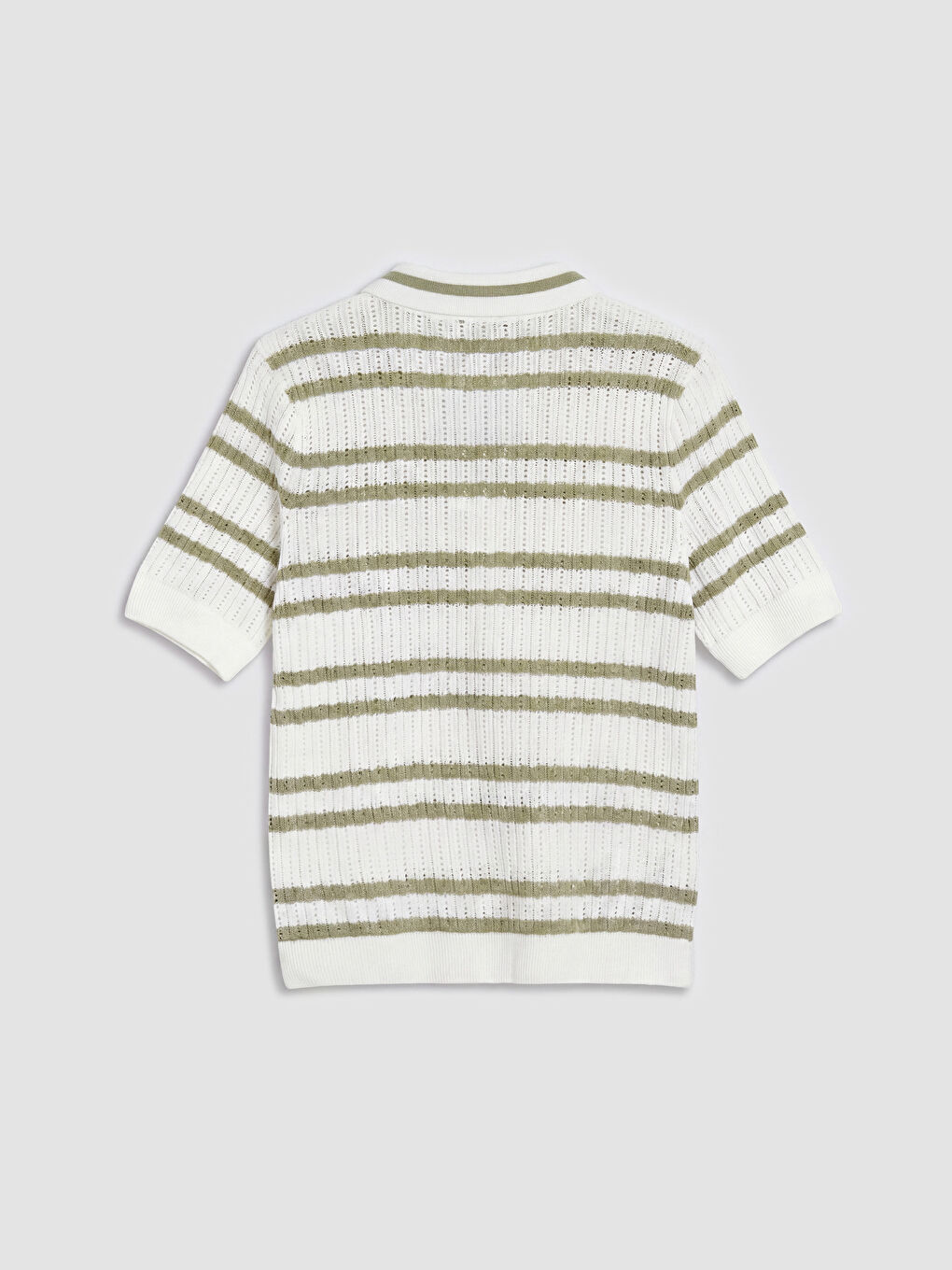 Yeşil Polo Yaka Çizgili Kadın Triko Kazak-1