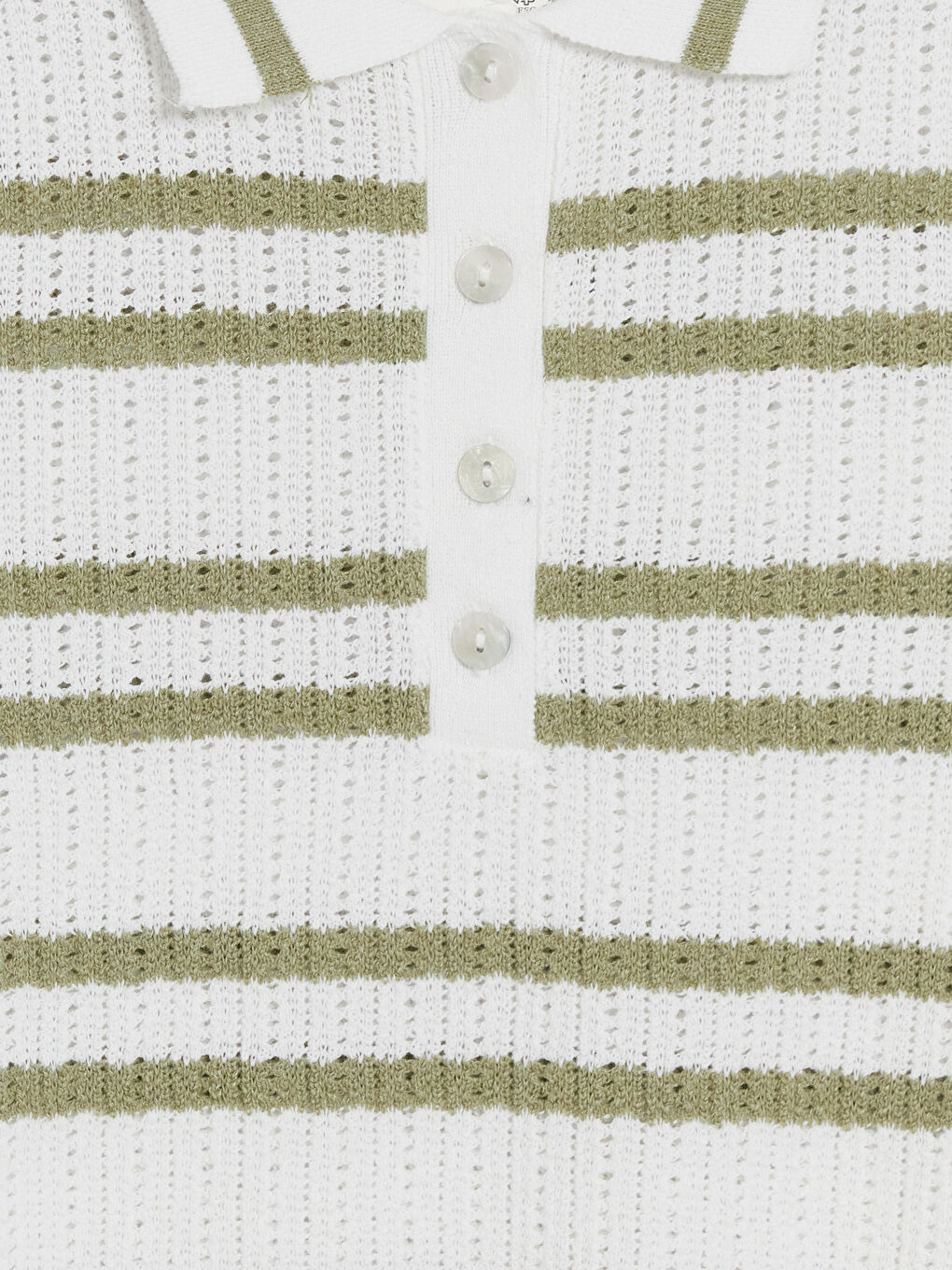 Yeşil Polo Yaka Çizgili Kadın Triko Kazak-2