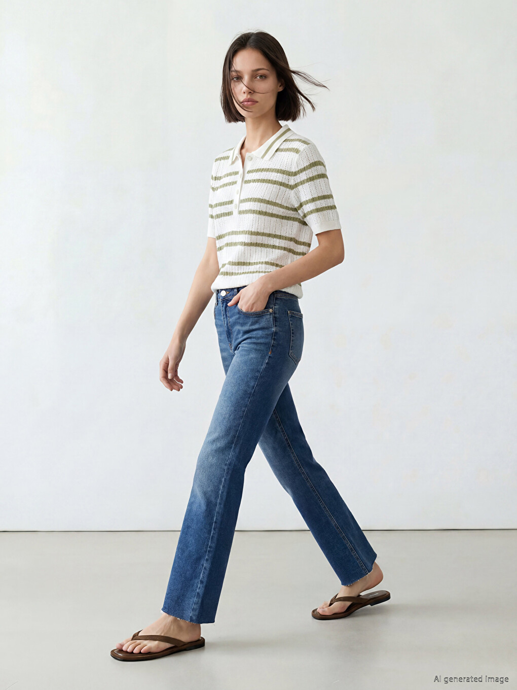 Polo Collar Striped Women's Knitwear Sweater-1