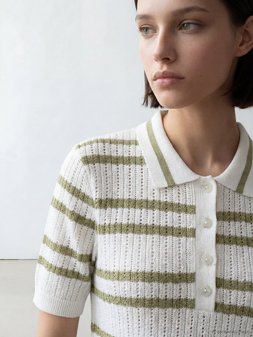Polo Collar Striped Women's Knitwear Sweater-2