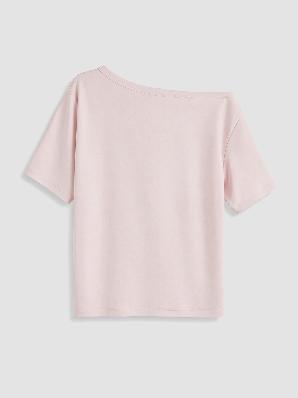 Pembe Kayık Yaka Oversize Soft Touch Kadın Tişört