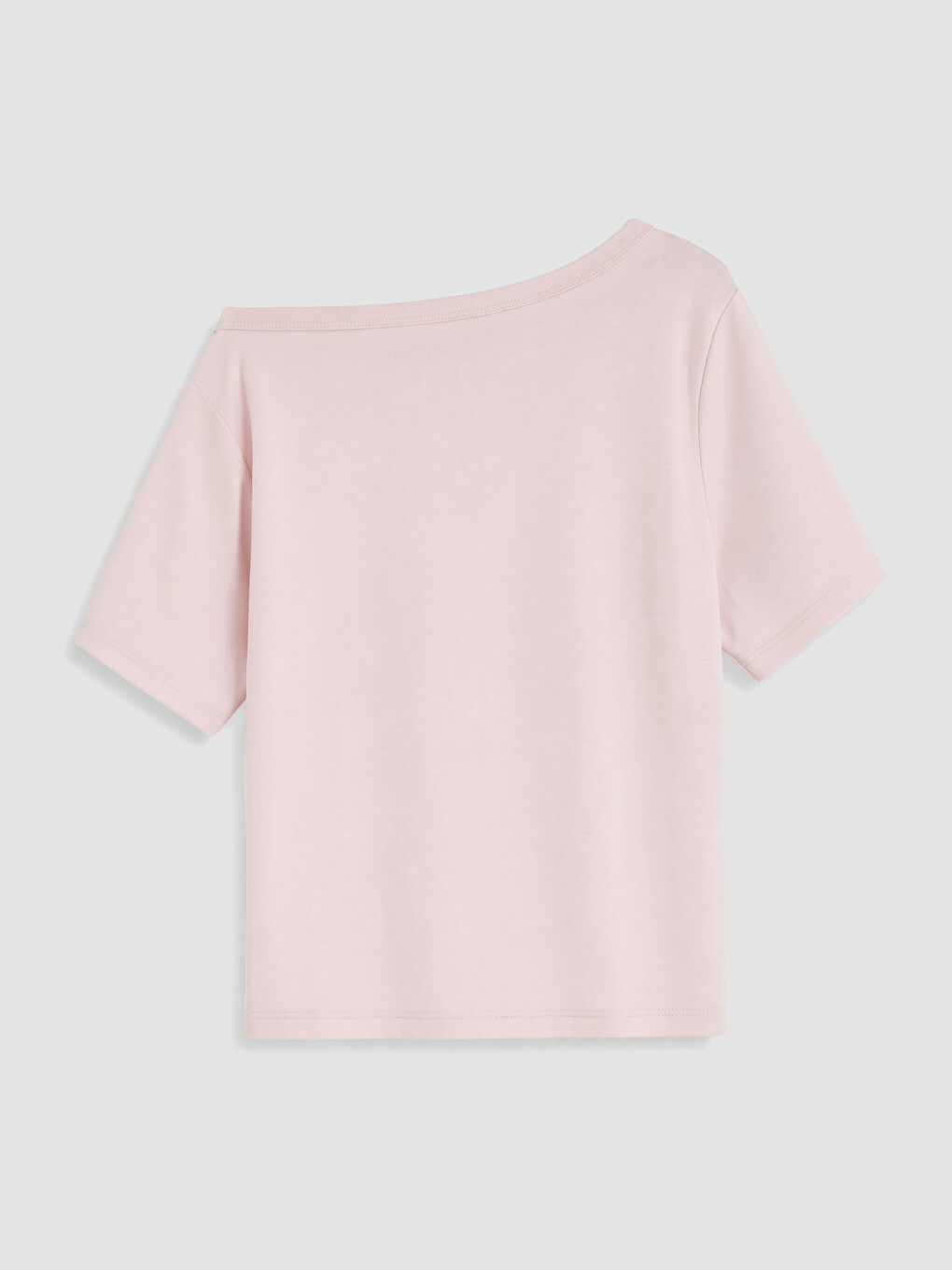 Pembe Kayık Yaka Oversize Soft Touch Kadın Tişört-1