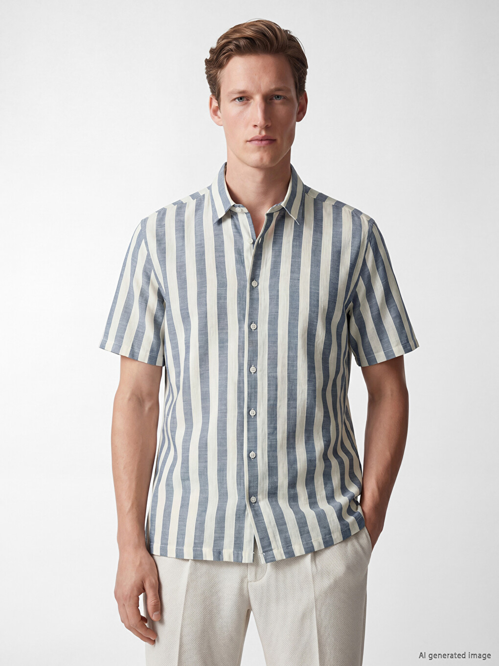 regular fit жолақты зығыр қоспасы ерлер жейдесі