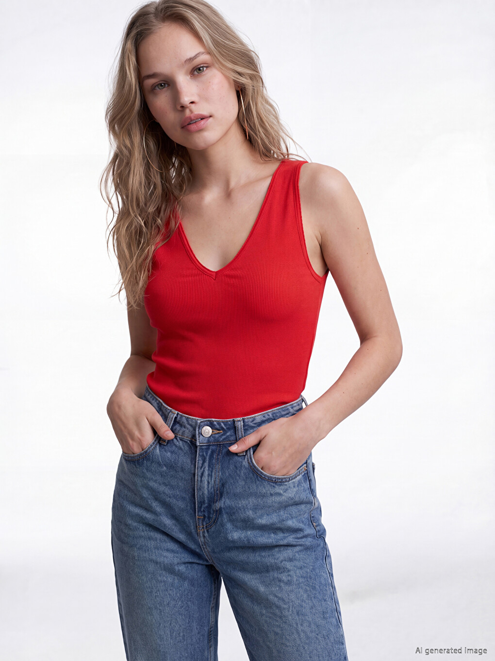 V Neck Women's Ribbed Tank Top