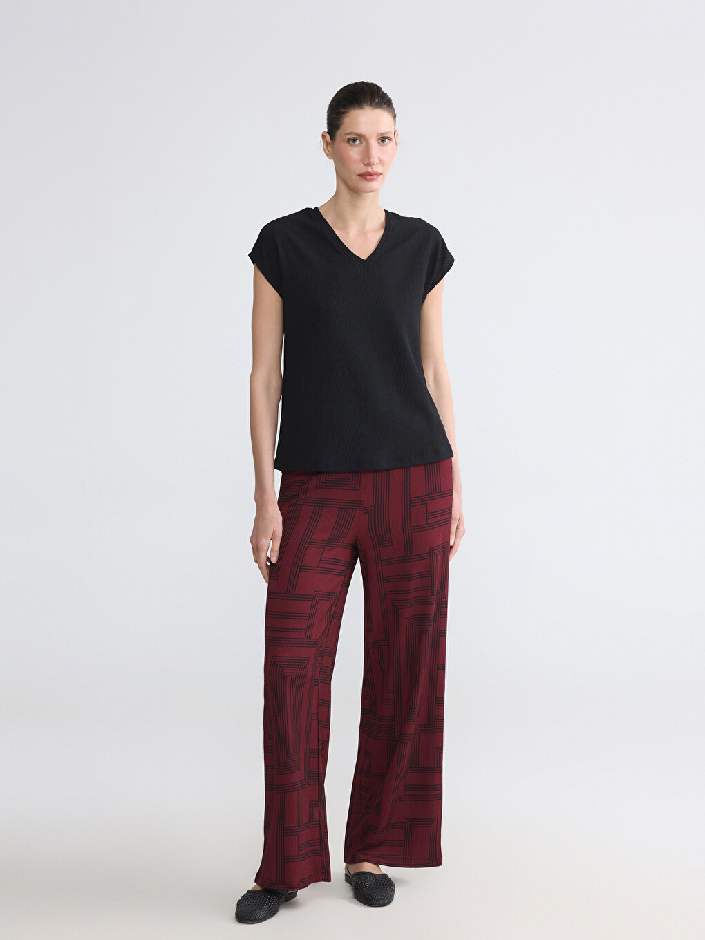 Elastic Waist Geometric Patterned Women's Trousers