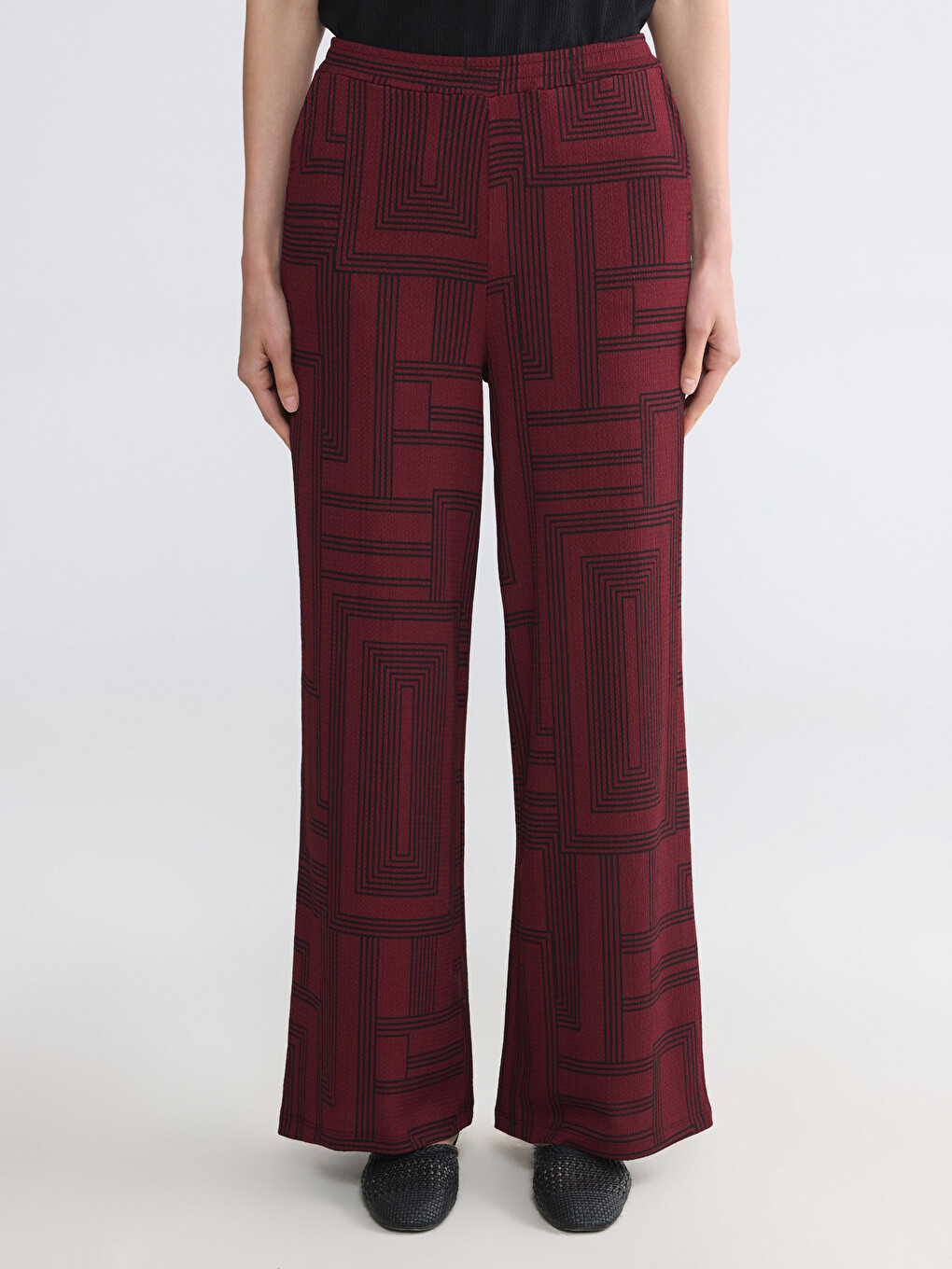 Elastic Waist Geometric Patterned Women's Trousers-1