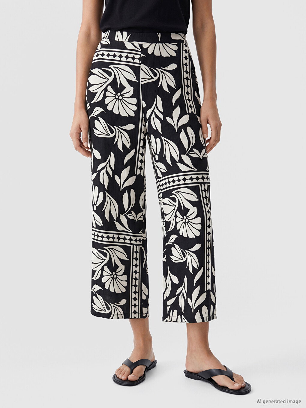 Elastic Waist Patterned Women's Trousers-1